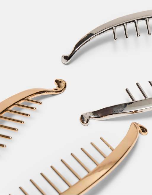 Stradivarius – 2er-Set Metall-Clips in Bananenform, 3 von 3