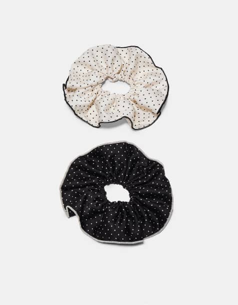 Stradivarius – 2er-Set plissierte Maxi-Scrunchies in Schwarz - view 1
