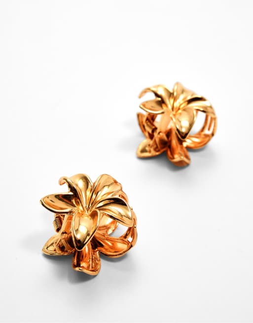 Stradivarius – 3er-Pack Blumen-Haarklammern in Gelb, 2 von 3