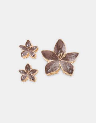 Er-Pack blumenförmige Haarspangen in Braun Braun M