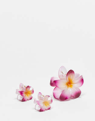 Stradivarius - 3er-Pack Haarklammern in Blassrosa mit Blumendesign