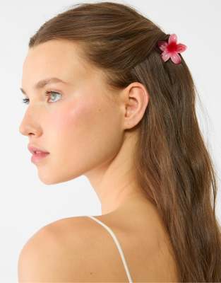 Stradivarius - 3er-Pack Haarklammern in Bubblegum-Rosa mit Blumendesign