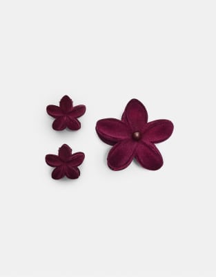 Stradivarius - 3er-Set blumenförmige Haarspangen in Purpur-Lila