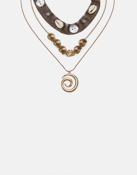 Stradivarius – 3er-Set Halsketten in Gold-Optik mit Spiralverzierung - view 1