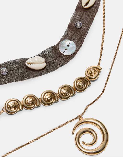Stradivarius – 3er-Set Halsketten in Gold-Optik mit Spiralverzierung, 4 von 4