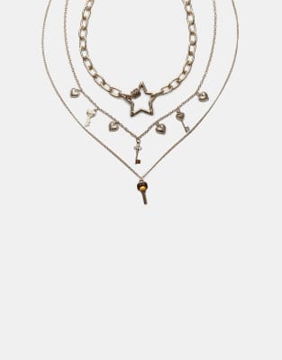 Stradivarius - 3er-Set Halsketten in Goldoptik mit Sterndetail und Anhänger-Gelb