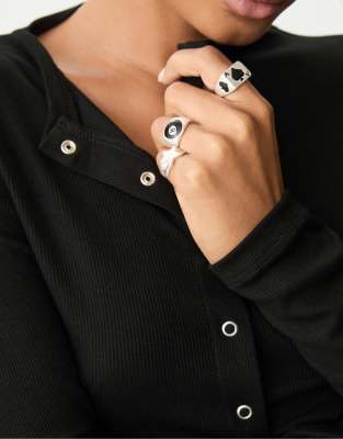 Stradivarius - 3er-Set Kombi-Ringe in Grau