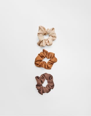 Stradivarius - 3er-Set Scrunchies in Braun