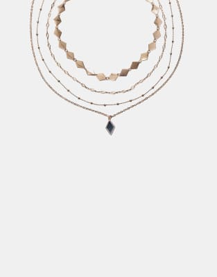 Stradivarius - 4er-Set Halsketten in Gold-Optik mit rautenförmigem Design und Spiegeleffekt-Gelb