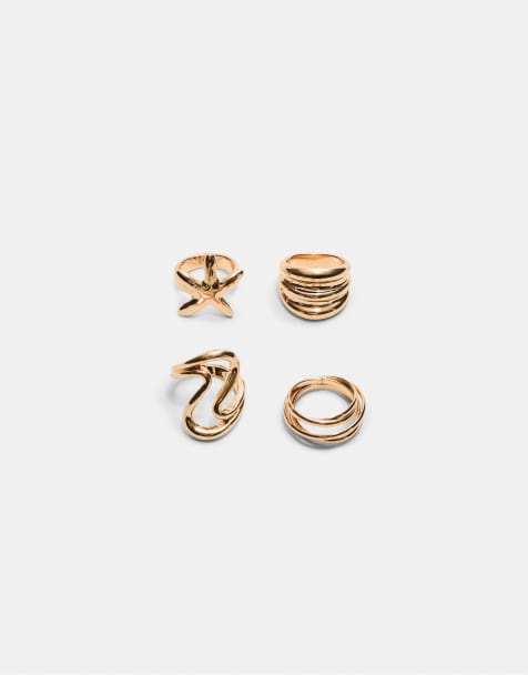 Stradivarius – 4er-Set Ringe mit Sternendesign in Goldoptik - view 1