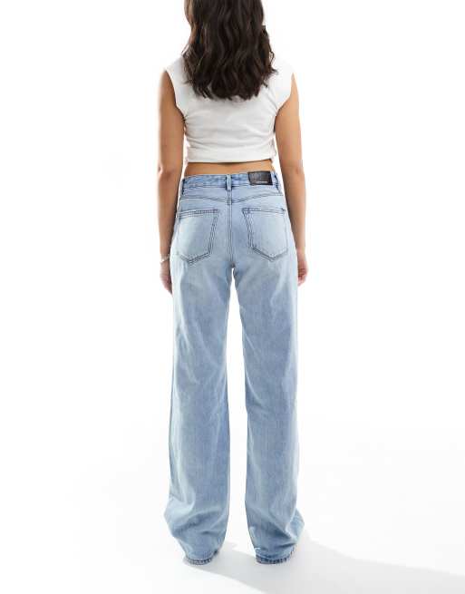 Stradivarius Tall Straight Leg 90s Jeans With Rips in Blue