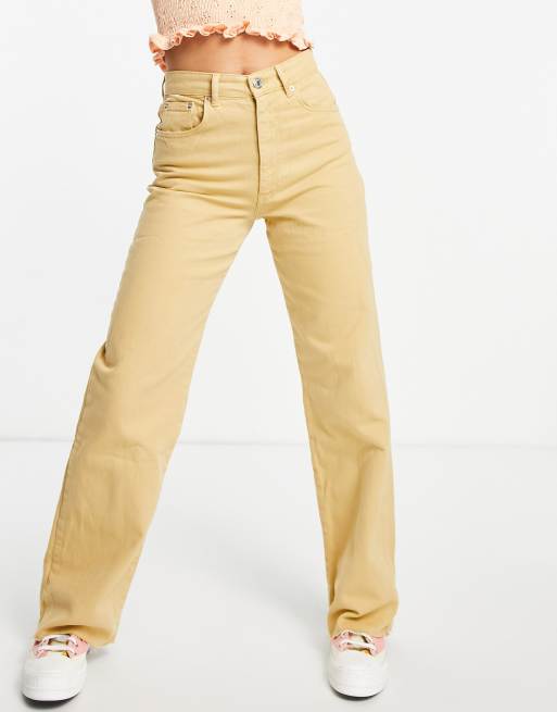 Stradivarius Petite High Rise 90's Dad Jean In Caramel Yellow Wash  (Straight)