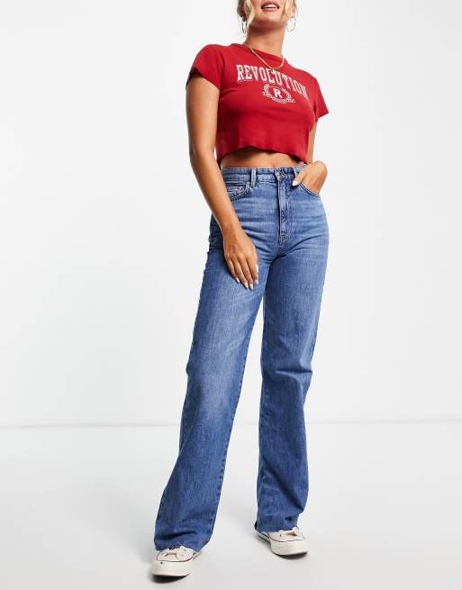 Stradivarius Petite 90s dad jeans in medium blue