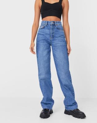 Stradivarius Tall Straight Leg 90s Jeans With Rips in Blue