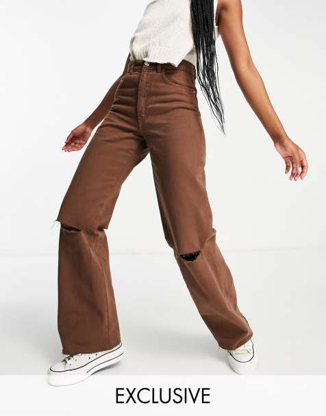 Stradivarius 90s dad jeans in chocolate brown - view 1