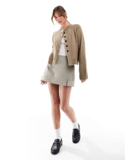 Stradivarius 90's mini skort in taupe pinstripe - view 1