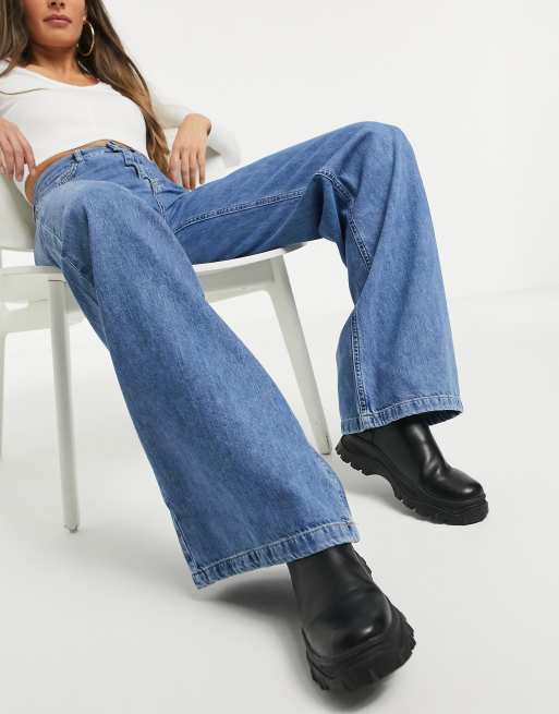 Stradivarius – 90s – Niebieskie jeansy z szerokimi nogawkami