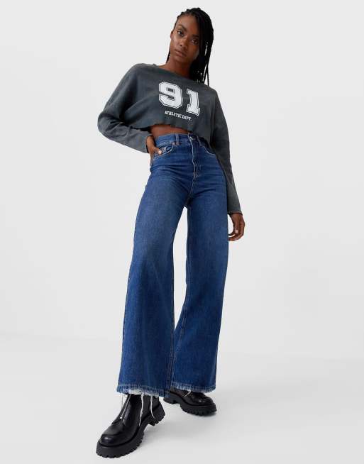 Stradivarius '90s wide leg jeans in blue