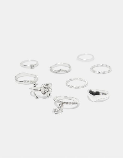 Stradivarius 9er-Set aus Ringen in Rosé und mit Strass in Grau, 4 von 4