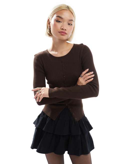 Stradivarius - Aansluitend geribbeld vest in bruin