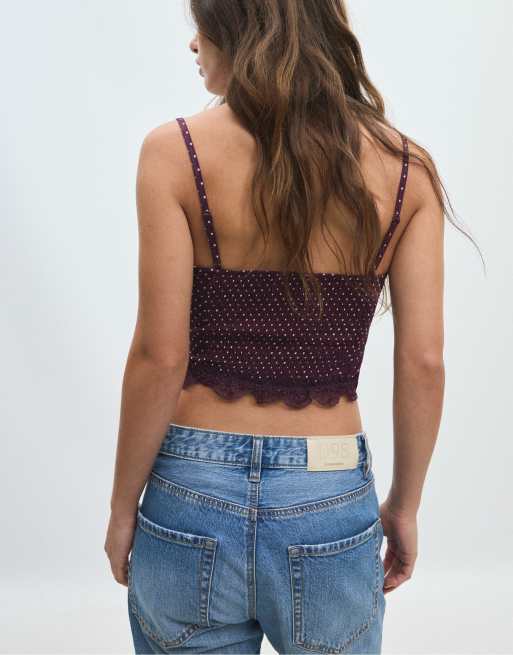Stradivarius aansluitende cropped top met bloemenprint in paars, 3 van 7
