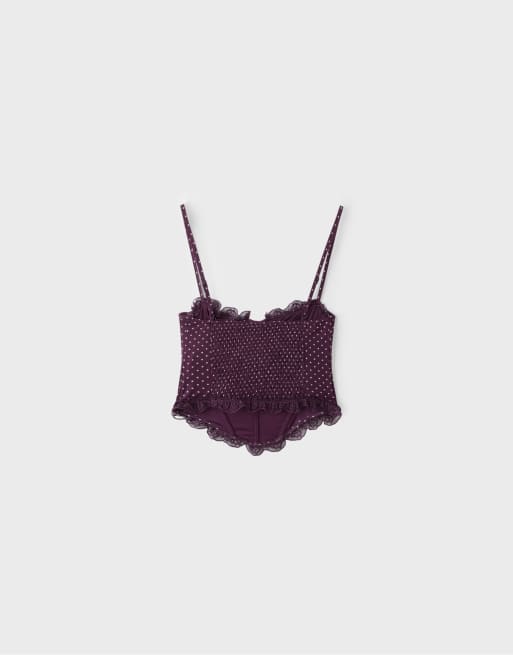 Stradivarius aansluitende cropped top met bloemenprint in paars, 7 van 7