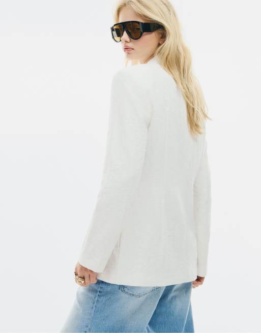 Stradivarius - Aansluitende rustieke blazer in wit, 3 van 4