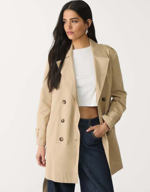 Stradivarius - Aansluitende trenchcoat met riem in stone