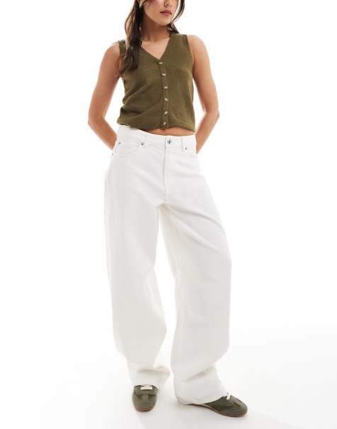 Stradivarius adjustable waist barrel jeans in white - view 1