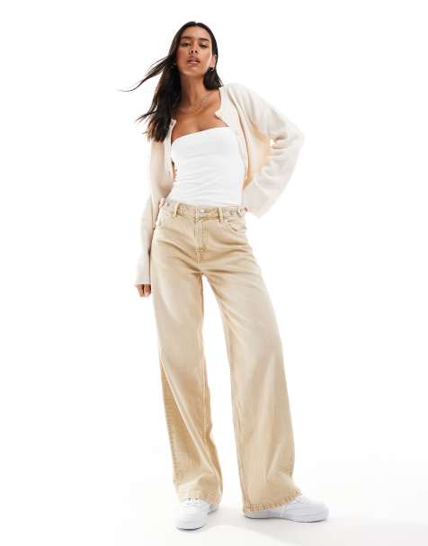 Stradivarius adjustable waist jeans in stone - view 1