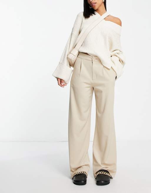 Stradivarius - Afslappede dad-bukser med vide ben i beige