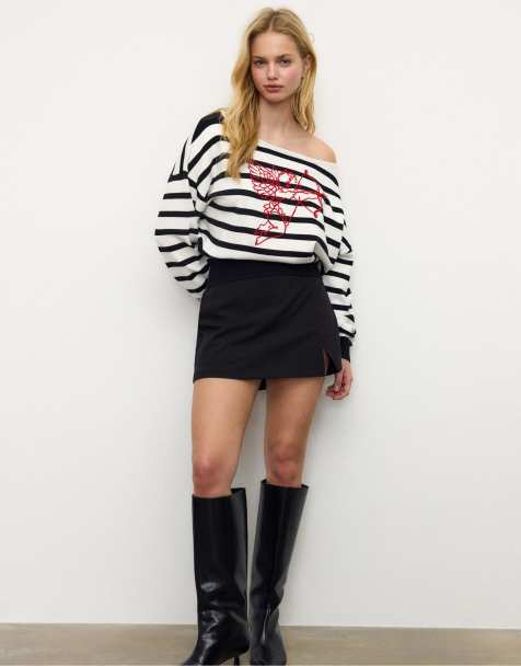 Stradivarius – Angel – Gestreifter Strickpullover in Ecru - view 1