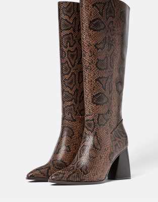  Animal print high-heel knee-high boots in combined