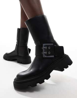 Stradivarius ankle boot with buckle detail in black | ASOS