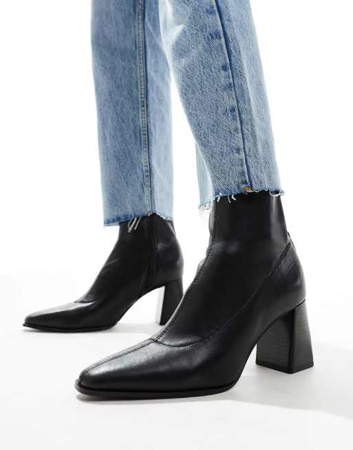 Stradivarius ankle boots in black with fine heel