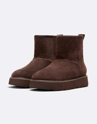 Stradivarius - Ankle-Boots in Braun mit Plateausohle und Kunstpelz-Innenfutter-Brown