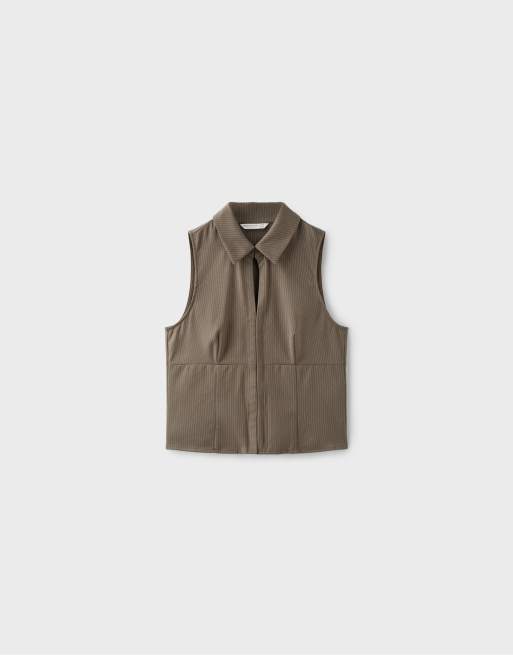 Stradivarius ärmelloses Oberteil mit Druckknöpfen in Khaki, 6 von 7
