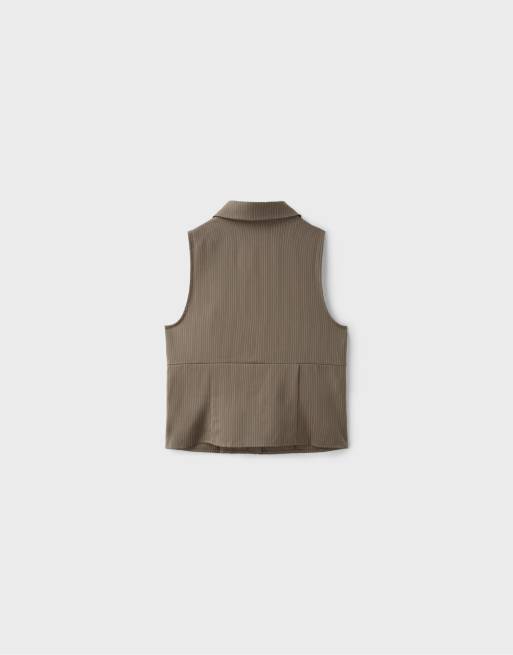 Stradivarius ärmelloses Oberteil mit Druckknöpfen in Khaki, 7 von 7