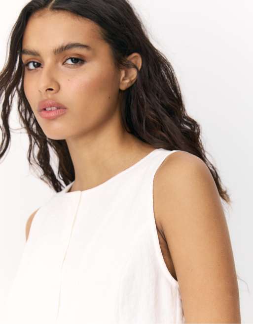 Stradivarius – Ärmelloses Top in Beige mit Knöpfen, 3 von 4