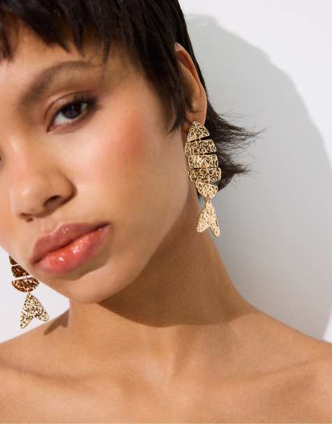 Stradivarius Articulated fish earrings in gold - view 1