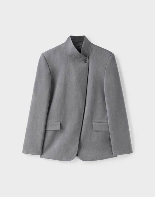 Stradivarius Asymmetric blazer in grey, 6 of 7