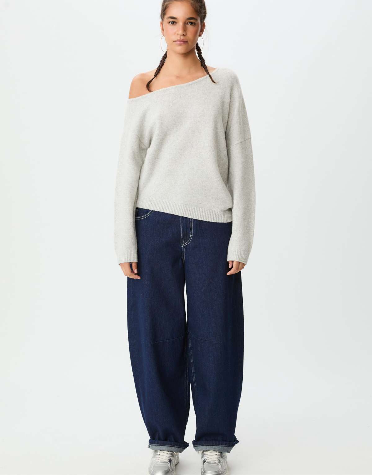 Stradivarius Asymmetric knit sweater in grey melange