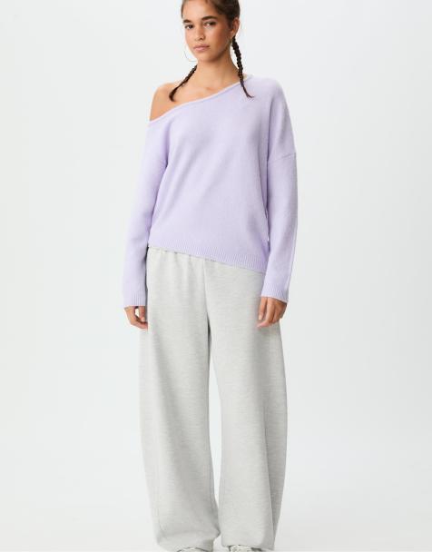 Stradivarius Asymmetric knit sweater in mauve - view 1