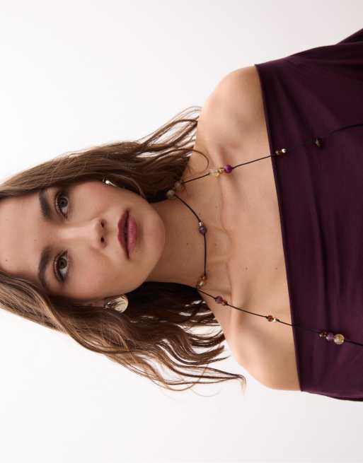 Stradivarius Asymmetric modal t-shirt in purple, 4 of 4
