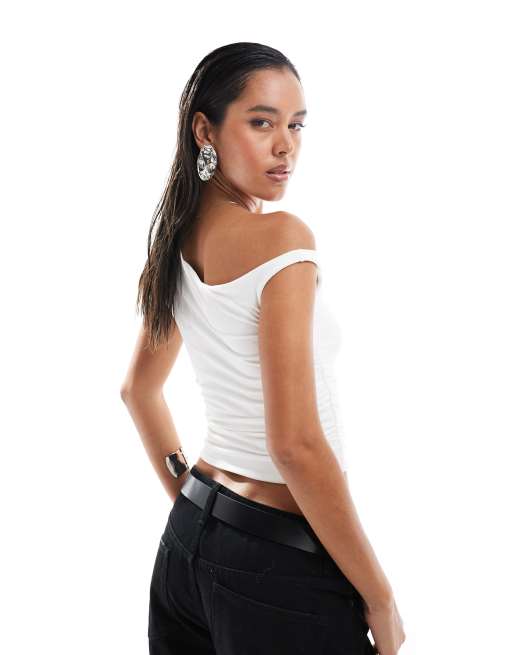 トップス Asymmetry slim off shoulder tops skirt Asymmetrical Shoulder Top CS312 - Korean Women's Fashion