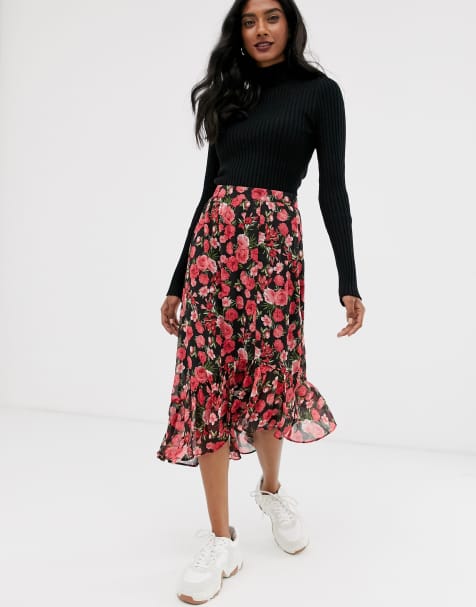 Stradivarius asymmetric skirt with frill in floral print - view 1