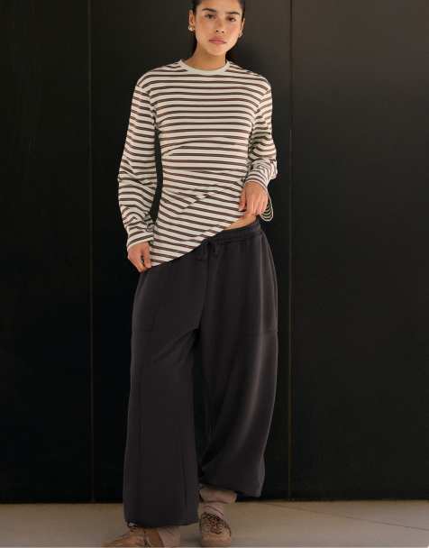 Stradivarius Asymmetric striped long sleeve t-shirt in pastel green - view 1