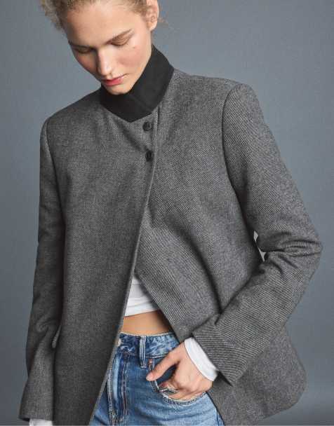 Stradivarius Asymmetric wool blazer in dark grey - view 1
