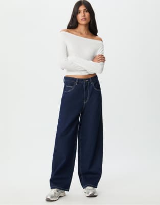 Stradivarius asymmetrical neckline top in ecru | ASOS