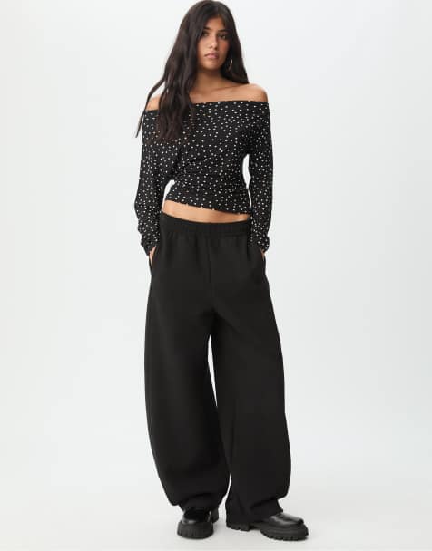 Stradivarius Asymmetrical neckline top in grey denim wash - view 1
